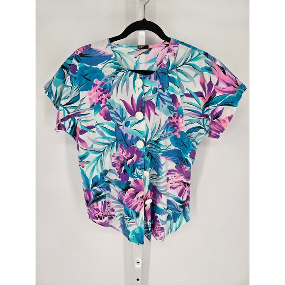 14th Place California Women's Round Neck Floral Short Sleeve Top Size 10 - Picture 1 of 4